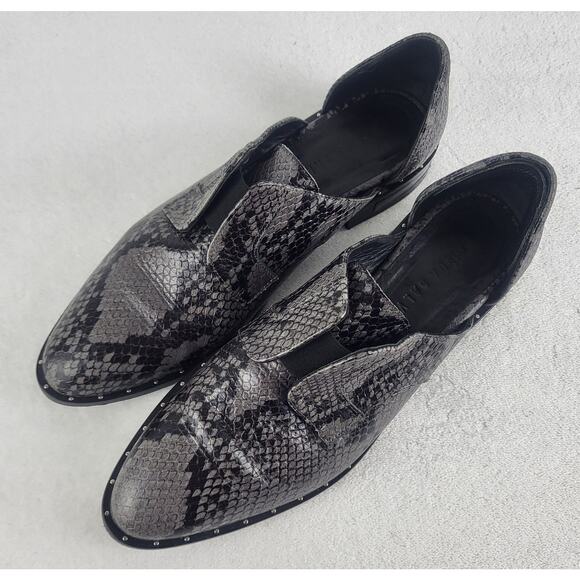 NEW Freda Salvador D'Orsay Loafers Embossed Snakeskin Leather Side Cut Flats | 7 - Picture 5 of 15